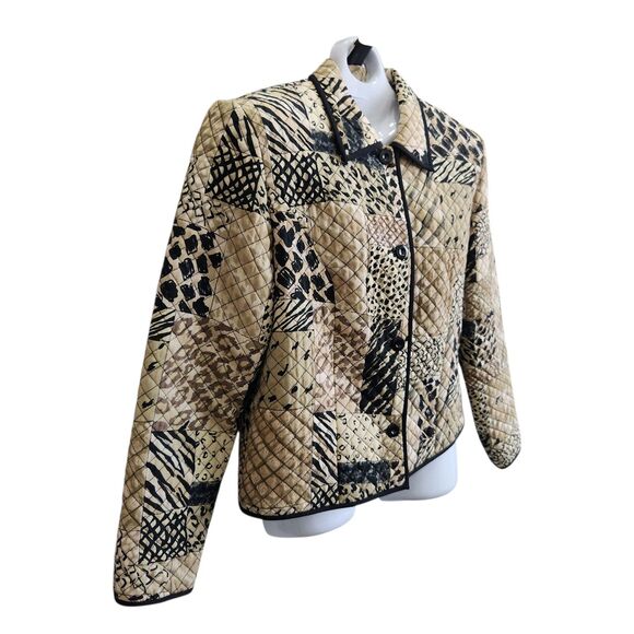 Coldwater Creek Silk Quilted Blazer-Patchwork-Animal Print-Earth Tones-Office-6 - Picture 10 of 11